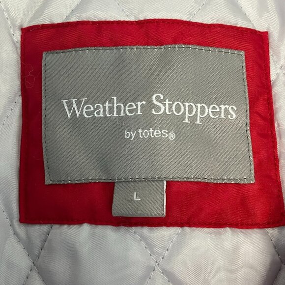 Weather Stoppers by Totes Hooded Coat sz L Pockets Quilted Lining Zip Red - Picture 3 of 9